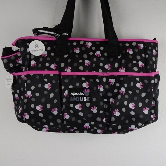 Disney Baby Minnie Mouse Diaper Bag 8 Pockets 4 Piece Set 19" Large NEW - Picture 2 of 11
